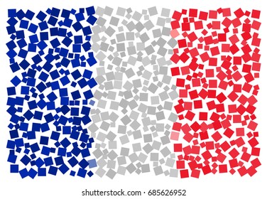 French national flag - the flag of France made of small red, white, blue squares