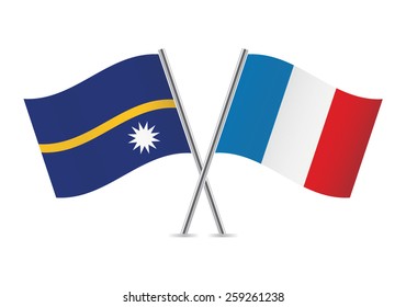 French and Nauru flags. Vector illustration.