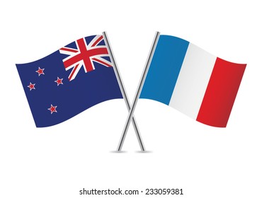 French and New Zealand flags. Vector illustration.