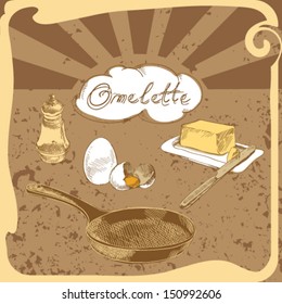 French omelet recipe. Set of characters on the culinary theme