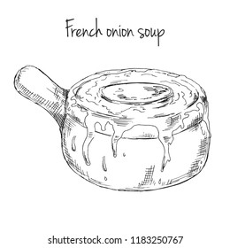 French onion soup. Vector illustration of a sketch style.