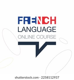 French Online language course iconic logo. Fluent speaking foreign language. Concept of Online education logo. Vector illustration