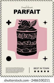 French parfait. Price tag or poster design. Set of vector illustrations. Typography. Engraving style. Labels, cover, t-shirt print, painting.	