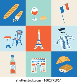 French Parisian Set of Vector Illustrations