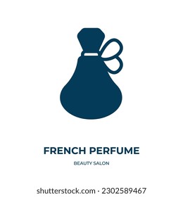 icono del vector de perfume francés. perfume francés, botella, íconos llenos de vidrio del concepto de salón de belleza plano. Icono de glifo negro aislado, elemento de símbolo de ilustración vectorial para diseño web y aplicaciones móviles