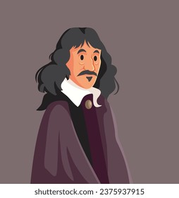 
French Philosopher Rene Descartes Vector Cartoon Illustration. Portrait of a great scientist and thinker, father of modern philosophy 
