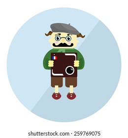 French photographer in a cap with a camera