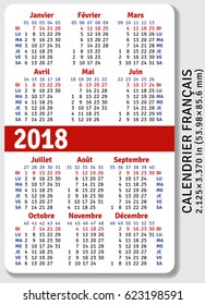 French pocket calendar for 2018, standard size ISO 7810 ID-1, vector template