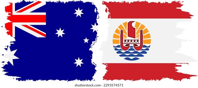 French Polynesia and Australia grunge flags connection, vector