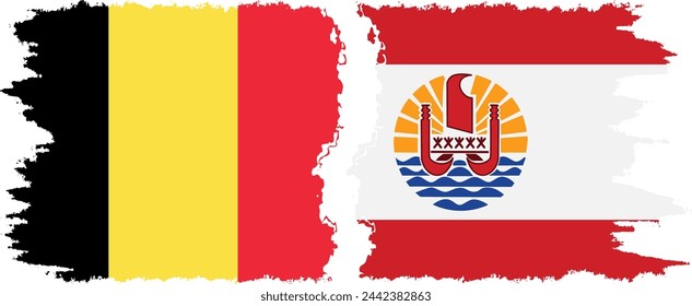 French Polynesia and Belgium grunge flags connection, vector