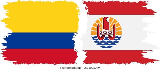 Polinesia Francesa y Colombia: conexión de banderas grunge, Vector