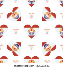 French Polynesia flag heart seamless pattern. Patriotic French Polynesia flag background. Country flag in the shape of heart. Vector seamless pattern.
