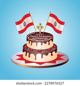 French Polynesia Flag National Day with a Cake on a Blue Background
