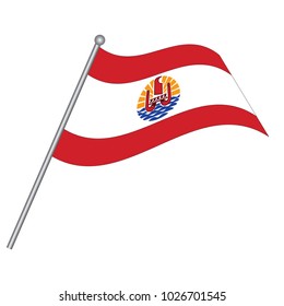 French Polynesia flag. The national flag of French Polynesia on a pole. The waving flag. The sign and symbol of the country. Realistic vector on white.