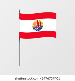 Bandera de la Polinesia Francesa en asta. Ilustración vectorial.