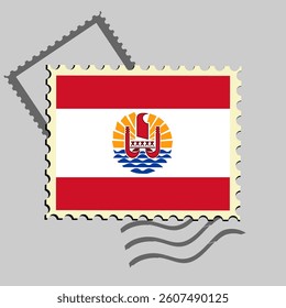 French Polynesia flag postage stamp. Isolated vector illustration on grey post stamp background