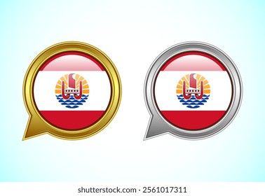 French Polynesia flag speech bubble. Speaking flag icon in gold and silver color