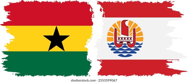 French Polynesia and Ghana grunge flags connection, vector