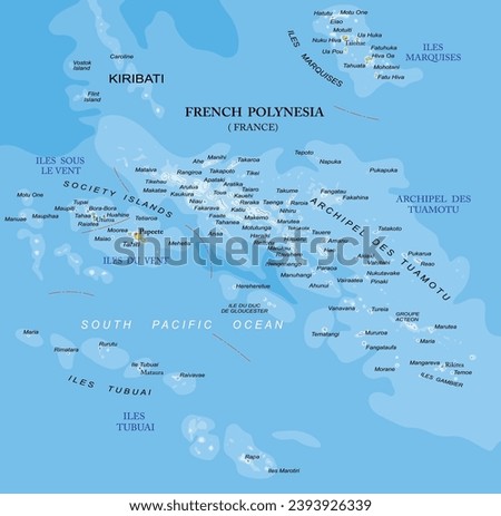 French Polynesia highly detailed physical map