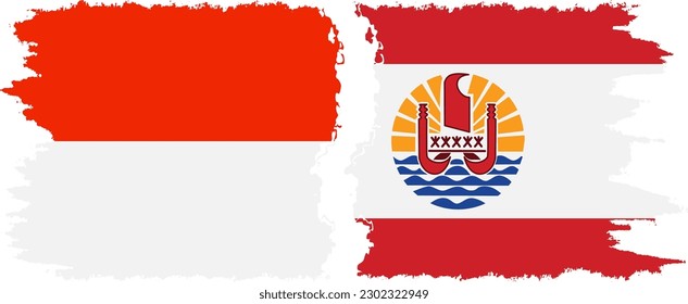 Polinesia Francesa e Indonesia grunge banderas conexión, vector