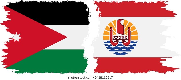 Verbindung zwischen Französisch-Polynesien und Jordanien mit Grunge-Flaggen, Vektorgrafik