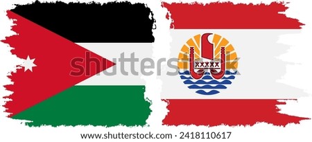 French Polynesia and Jordan grunge flags connection, vector