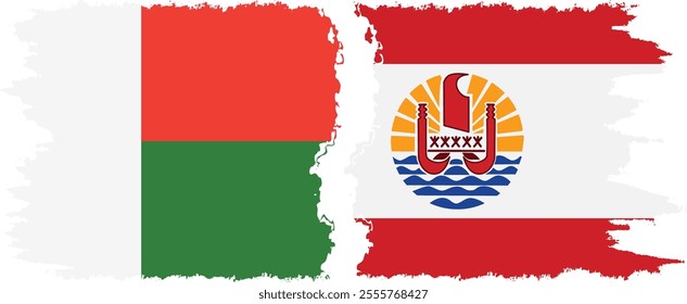 French Polynesia and Madagascar grunge flags connection, vector