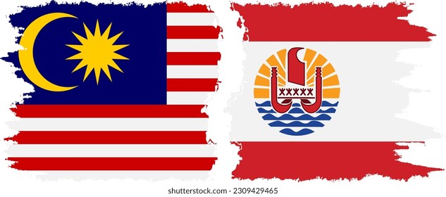 French Polynesia and Malaysia grunge flags connection, vector