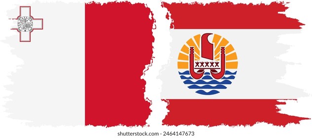 Polinesia Francesa y Malta grunge banderas conexión, Vector