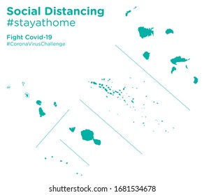 French Polynesia map with Social Distancing #stayathome tag