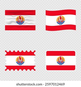 French Polynesia national flag in four different styles.