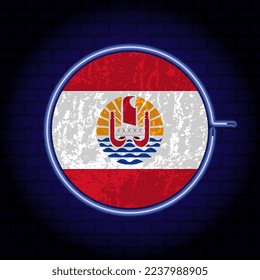 Französisch-Polynesien Neonfarbenflagge auf Wandhintergrund. Vektorgrafik.