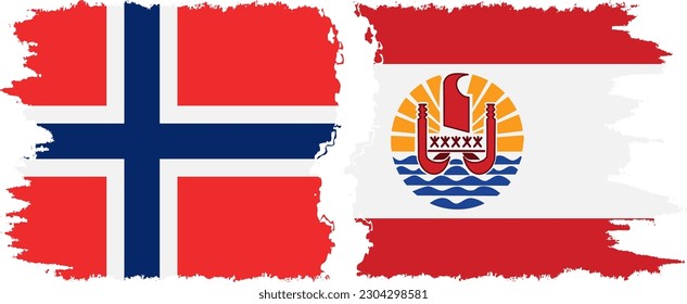 French Polynesia and Norway grunge flags connection, vector