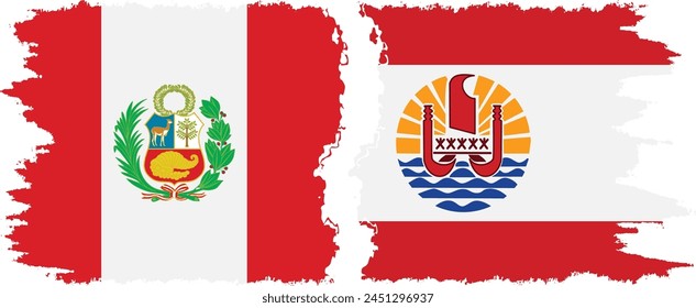 French Polynesia and Peru grunge flags connection, vector