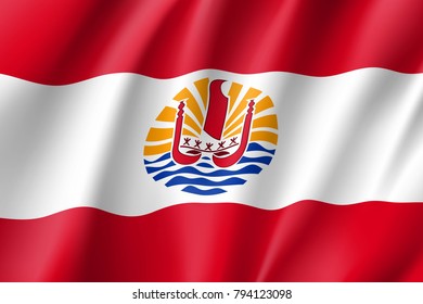 French Polynesia realistic flag. Patriotic symbol in official country colors. Illustration of Oceania state flag. Vector icon