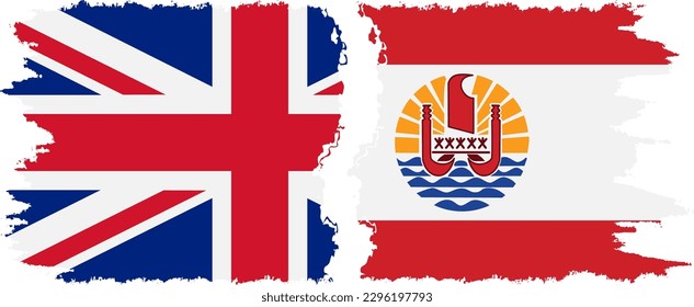 French Polynesia and UK grunge flags connection, vector