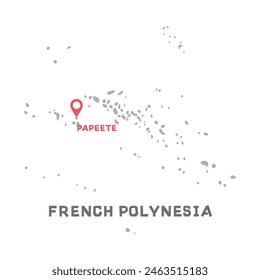 French polynesia vector map illustration, country map silhouette with mark the capital city of French polynesia inside. vector illustration. Every country in the world is here