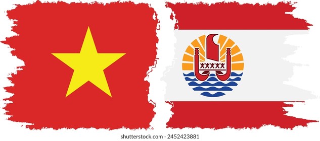 French Polynesia and Vietnam grunge flags connection, vector