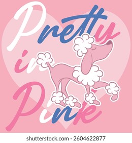 A French poodle puppy design with a college-style text embellishment, pastel colors, and patch numbers. A school and fashion design for multiple uses.