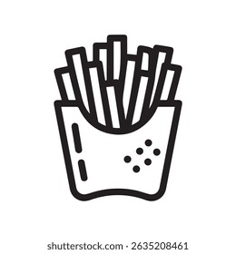 French potato fries line art icon for food apps and websites, Vector black silhouette. with white background
