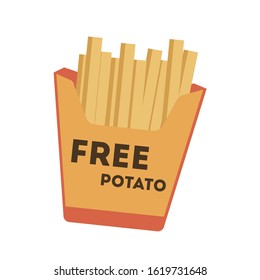 French potato pack box on white background. Vector illustration in trendy flat style. ESP 10.