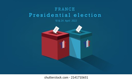 French Presidential Election Day 10 And 24 April Voting Concept And 3D Render Boxes France Flag. Abstract Background Blue