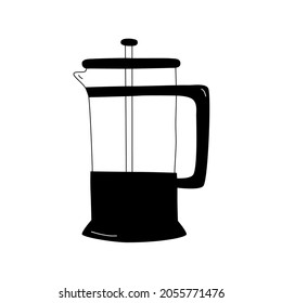 French press brewing coffee method vector illustration. Manual coffee making style drawing. Design for icons, menu, articles, poster, sticker.