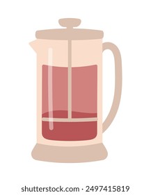 Prensa francesa para preparar té y café, Ilustración vectorial de icono de tetera de vidrio