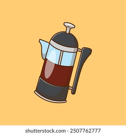 French Press Cartoon Vector Icon Illustration. Kitchen Toolkit. Flat Cartoon Style.