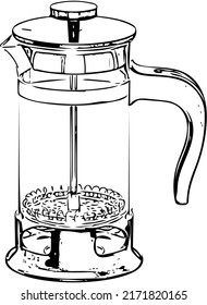 Prensa francesa para café y té, método de elaboración alternativa de café, dibujo lineal