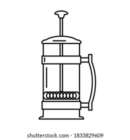 French press for coffee. Alternative ways of brewing coffee. Vector outline icon.