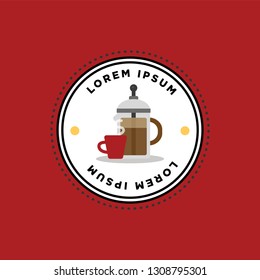 French Press Coffee Badge Sticker Design Flat Style Design