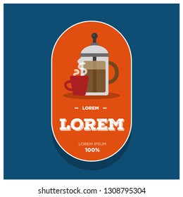 French Press Coffee Badge Sticker Design Flat Style Design