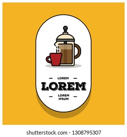 French Press Coffee Badge Sticker Design Flat Style Design